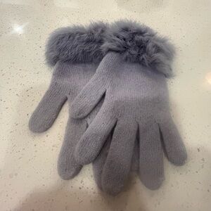 Blue Fuzzy Trim Gloves